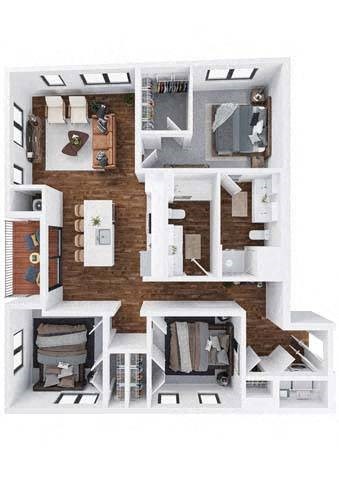 Floor plan for 3 beds, 2 baths, 1336 sqft